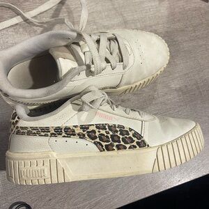 Puma Kids Cream and Leopard Print Sneakers